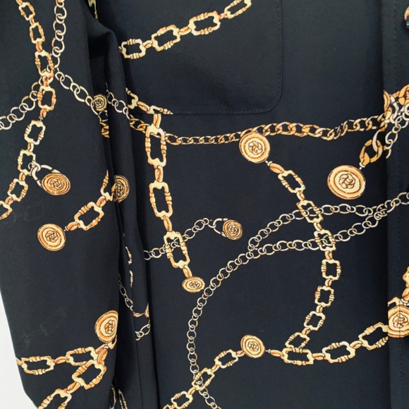 Investments Chain Print Blouse Womens Large Black Roll Tab Long Sleeve Old Money - Picture 8 of 12